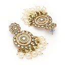Traditional Gold Plated White kundan Studded Pearl Beaded Royal Jhumkas Earrings