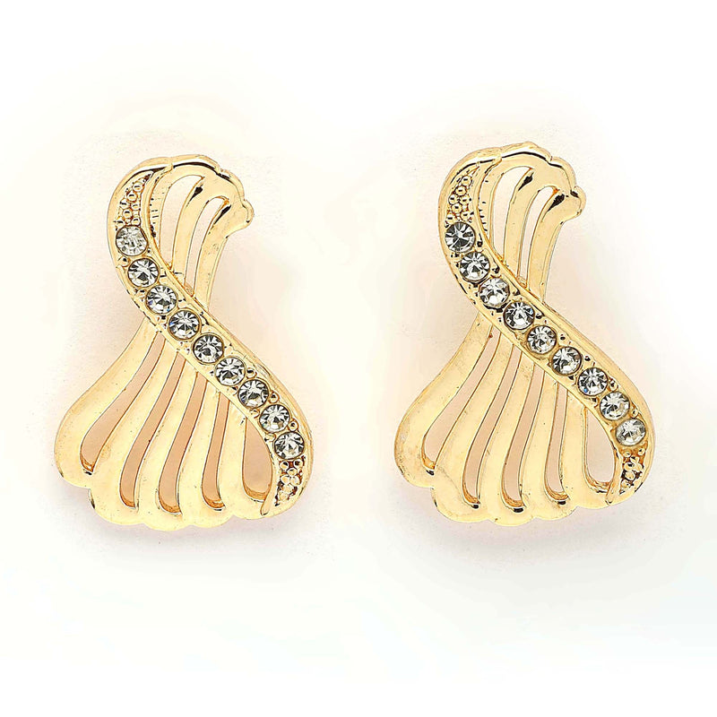 Stylish Twist Gold Plated Cubic Zirconia Studded Stud Earrings