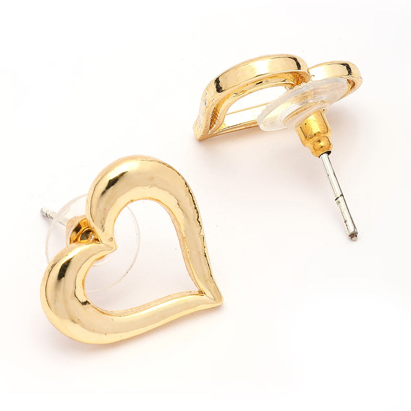 Gold Plated Heart Shaped Stud Earrings for Women & Girls