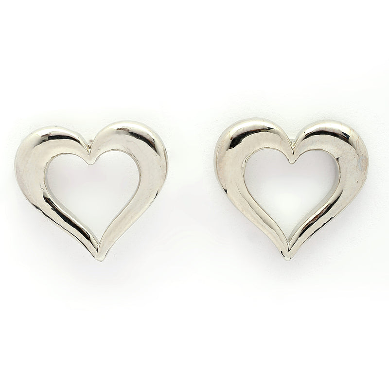 Rhodium Plated Silver Toned Heart Shaped Stud Earrings