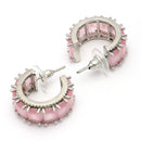 Rhodium Plated Silver Toned Pink American Diamond Embellished Hoop Earrings