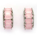 Rhodium Plated Silver Toned Pink American Diamond Embellished Hoop Earrings