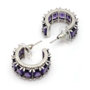 Rhodium Plated Silver Toned Purple American Diamond Embellished Hoop Earrings