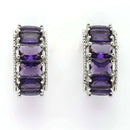 Rhodium Plated Silver Toned Purple American Diamond Embellished Hoop Earrings