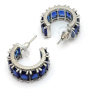 Rhodium Plated Silver Toned Navy Blue American Diamond Embellished Hoop  Earrings