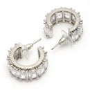 Rhodium Plated Silver Toned White American Diamond Embellished Hoop Earrings