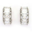 Rhodium Plated Silver Toned White American Diamond Embellished Hoop Earrings