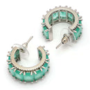 Rhodium Plated Silver Toned Sea Green American Diamond Embellished Hoop Earrings