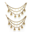 Traditional Gold Plated White Pearl Beaded Multi Layered Ear Chain Earrings