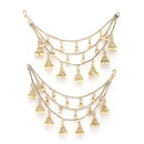 Traditional Gold Plated White Pearl Beaded Jhumkis Multi Layered Ear Chain Earrings