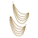 Traditional Gold Plated Purple & White Pearl Beaded Multi Layered Ear Chain Earrings