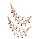 Traditional Gold Plated Red & White Pearl Beaded Multi Layered Ear Chain Earrings