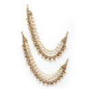 Traditional Gold Plated White Kundan Pearl Beaded Multi Layered Ear Chain Earrings