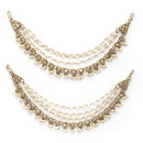 Traditional Gold Plated White Kundan Pearl Beaded Multi Layered Ear Chain Earrings