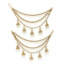 Traditional Gold Plated White Pearl Beaded Multi Layered Ear Chain Earrings