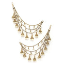Traditional Gold Plated White Pearl Beaded Multi Layered Ear Chain Earrings