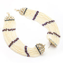 Traditional Gold Plated Blue & White Kundan And Pearl Beaded Multi Layered Ear Chain Earrings