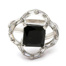 Rhodium Plated Silver Toned Square Shaped Black & White American Diamond Studded Pendant Combo With Ring