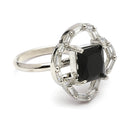 Rhodium Plated Silver Toned Square Shaped Black & White American Diamond Studded Pendant Combo With Ring