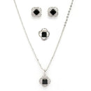 Rhodium Plated Silver Toned Square Shaped Black & White American Diamond Studded Pendant Combo With Ring