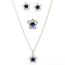 Rhodium Plated Silver Toned Star Shaped Blue & White American Diamond Studded Pendant Combo With Ring