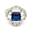 Rhodium Plated Silver Toned Square Shaped Blue & White American Diamond Studded Pendant Combo With Ring