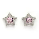Rhodium Plated Silver Toned Star Pink & White American Diamond Studded Pendant Combo With Ring