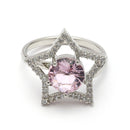 Rhodium Plated Silver Toned Star Pink & White American Diamond Studded Pendant Combo With Ring