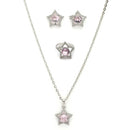 Rhodium Plated Silver Toned Star Pink & White American Diamond Studded Pendant Combo With Ring