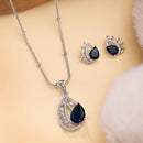 Pendant Set for Women & Girls Sapphire Blue Crystal Necklace Jewellery Set