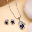 American Diamond Spiral Floral Oval Pendant Set for Women & Girls