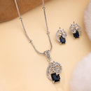 Rhodium Plated Brass American Diamond Geometric Spiral Rectangle Pendant Set for Women & Girls