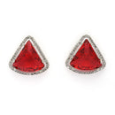 Rhodium Plated Silver Toned Red & White American Diamond Studded Triangular Shaped Pendant Combo With Ring