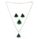 Rhodium Plated Silver Toned Green & White American Diamond Studded Triangular Shaped Pendant Combo With Ring