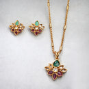 American Diamond Floral Golden Style Pendent Set
