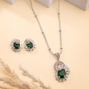 Emerald Green American Diamond Spiral Floral Oval Pendant Set for Women