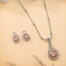 Rhodium Plated Brass American Diamond Swan Floral Teardrop Pendant Set for Women