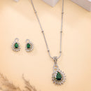 Rhodium Plated Brass American Diamond Swan Floral Teardrop Pendant Set for Women & Girls