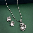 Floral Oval Pendant Set for Women & Girls White AD Necklace Jewellery Set