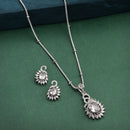 Rhodium Plated Brass American Diamond Swan Floral Teardrop Pendant Set for Women & Girls