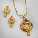 Gold Plated Brass Traditional Floral Pendant Necklace Set for Women & Girls