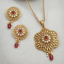 Gold Plated Brass Traditional Floral Pendant Necklace Set for Women