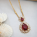 Gold Toned Brass Sunburst Teardrop Pendant Set for Women