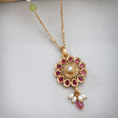 Gold-Plated Traditional Ethnic Floral & Moon Pendant Necklace Set for Women