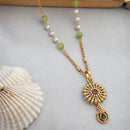 Gold-Plated Ethnic Floral & Moon Pendant Necklace for Women