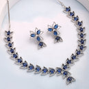 Silver Toned Brass Floral Halo Necklace Set for Women