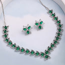 Silver Toned Brass Lotus Floral Necklace Set for Women & Girls