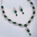 Rhodium Plated Brass American Diamond Floral Leaf Necklace Set