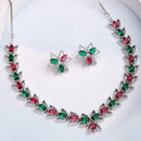 Silver Toned Brass Lotus Floral Necklace Set for Women