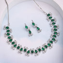 Silver Toned Brass Floral Marquise Necklace Set for Women & Girls